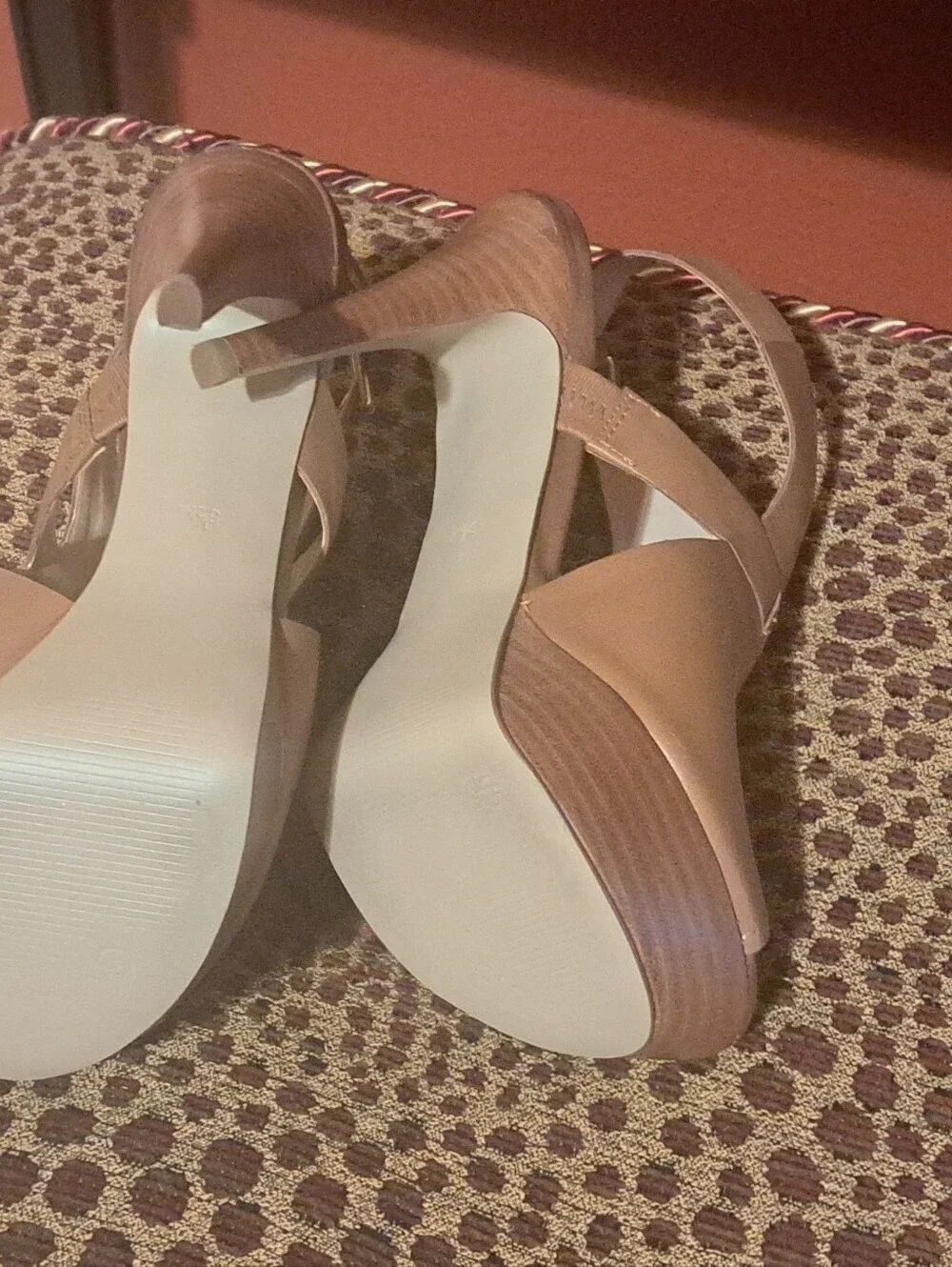 Guess Brown Leather Peep-Toe Platform Heels